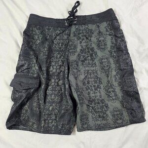 Rip Curl Mens Size 32 Black Gray Skull Swim Board Shorts Polyester Lightweight